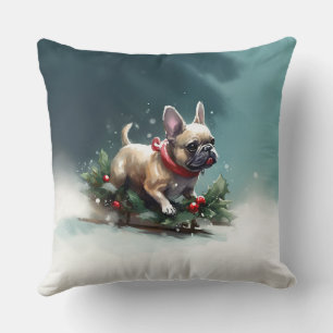 Bulldog Weihnachtsschnee im Winter Kissen