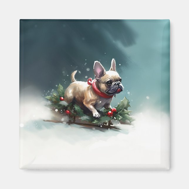Bulldog Weihnachtsschnee im Winter Magnet (Vorne)