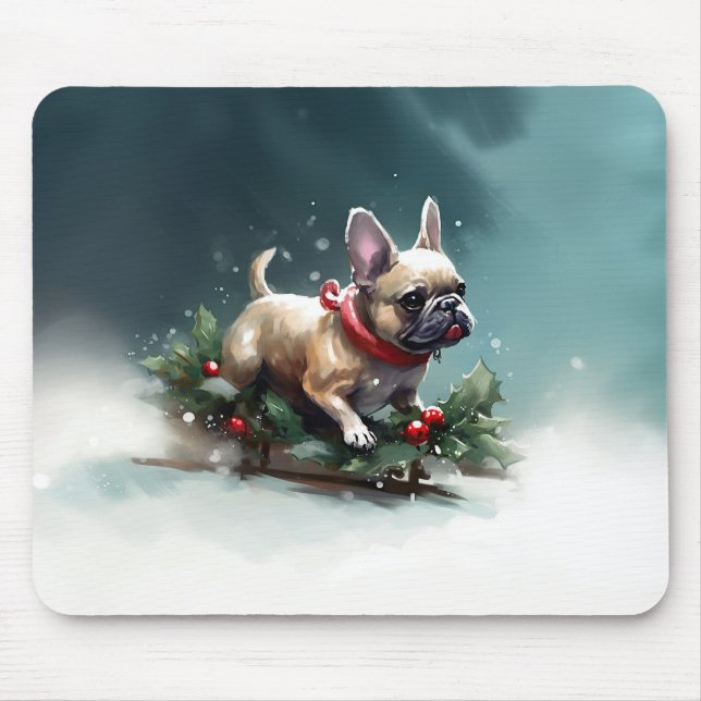 Bulldog Weihnachtsschnee im Winter Mousepad (Vorne)