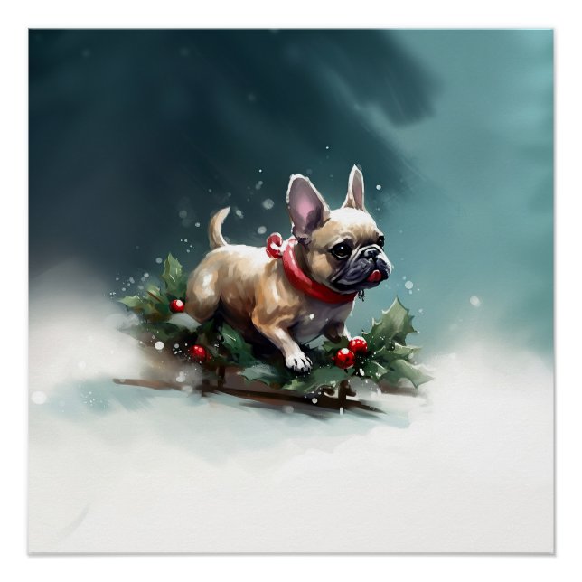 Bulldog Weihnachtsschnee im Winter Poster (Vorderseite)