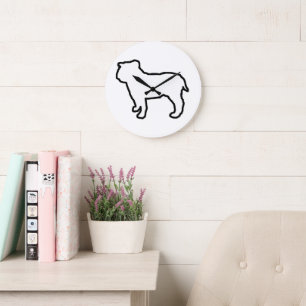 Bulldog Weiße Silhouette Große Wanduhr