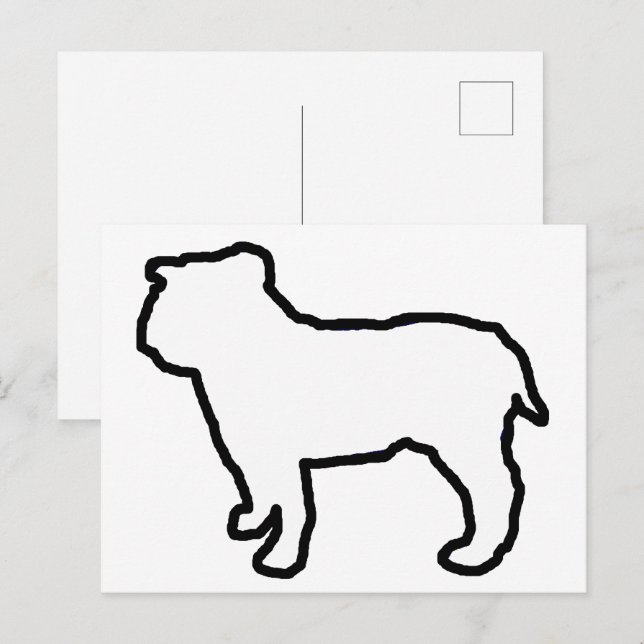 Bulldog Weiße Silhouette Postkarte (Vorne/Hinten)