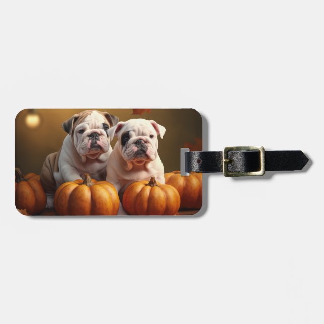 Bulldog Welpe Autumn Delight Pumpen Gepäckanhänger (Vorderseite horizontal)