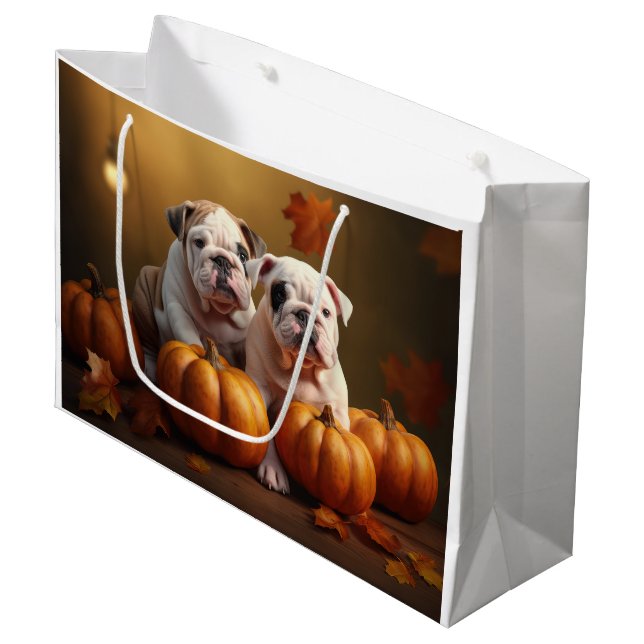 Bulldog Welpe Autumn Delight Pumpen Große Geschenktüte (Vorderseite Schrägansicht)