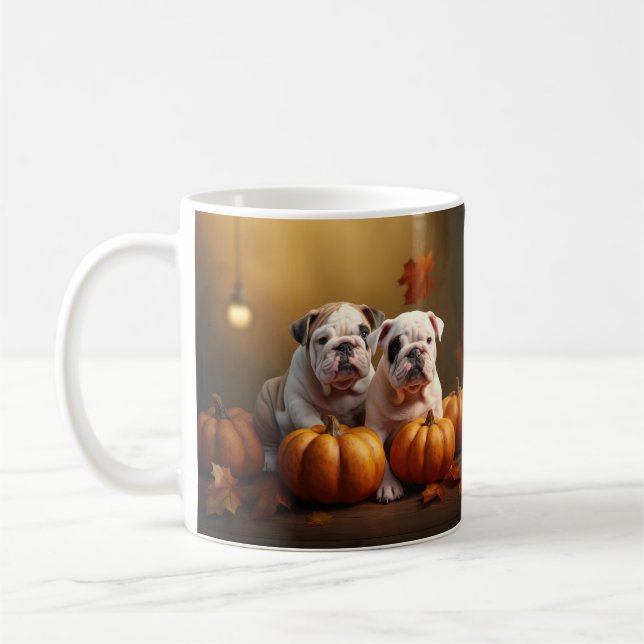 Bulldog Welpe Autumn Delight Pumpen Kaffeetasse (Links)