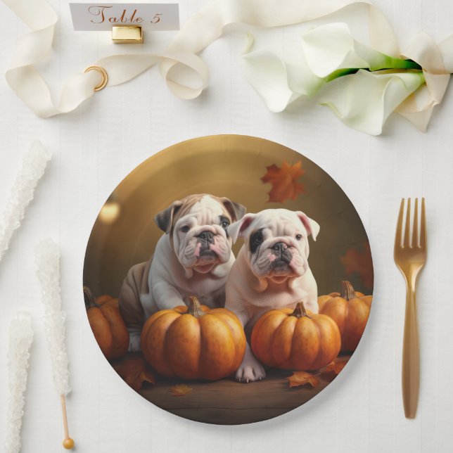 Bulldog Welpe Autumn Delight Pumpen Pappteller (Hochzeit)