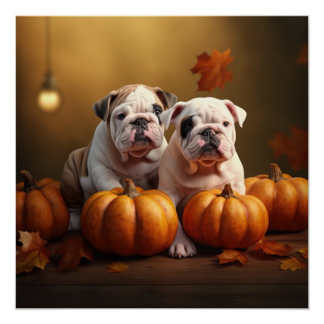 Bulldog Welpe Autumn Delight Pumpen Poster (Vorderseite)