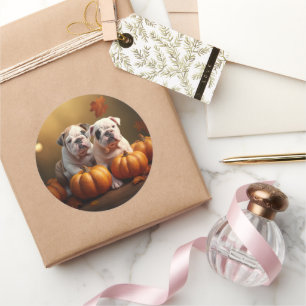 Bulldog Welpe Autumn Delight Pumpen Runder Aufkleber