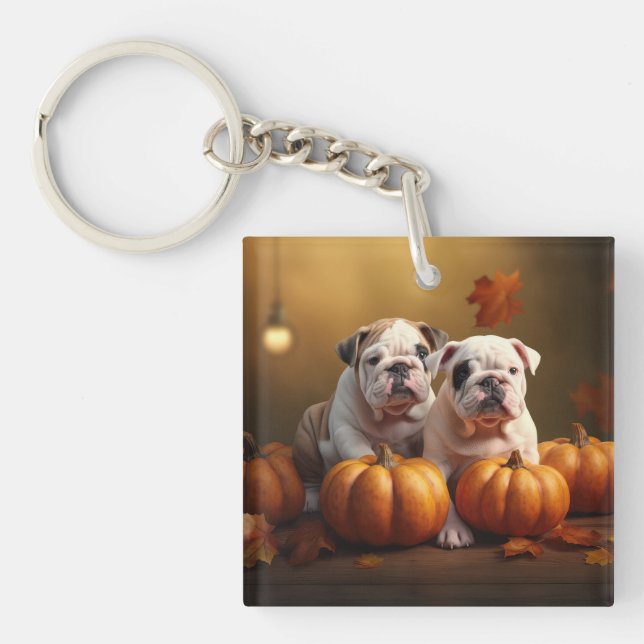 Bulldog Welpe Autumn Delight Pumpen Schlüsselanhänger (Vorderseite)