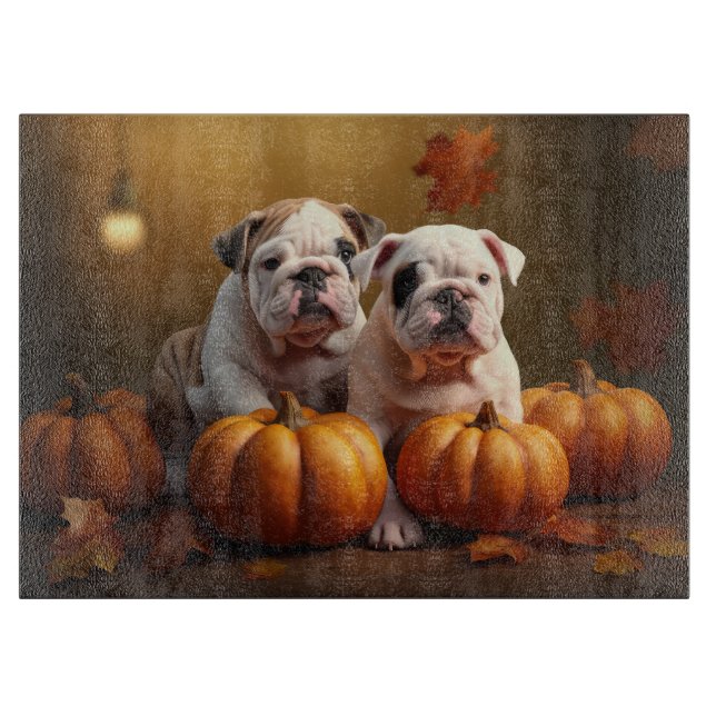 Bulldog Welpe Autumn Delight Pumpen Schneidebrett (Vorderseite)