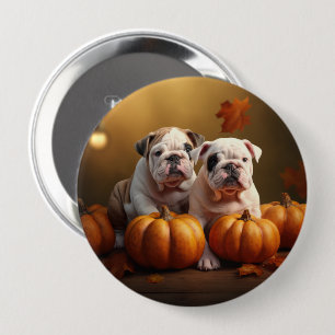Bulldog Welpe Herbstfreude Kürbis Button