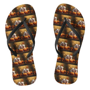 Bulldog Welpe Herbstfreude Kürbis Flip Flops