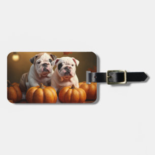 Bulldog-Welpe Herbstfreude Kürbis  Gepäckanhänger