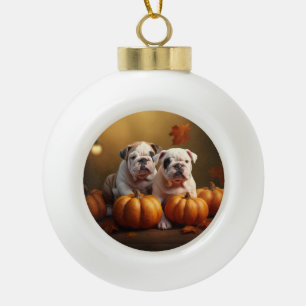 Bulldog-Welpe Herbstfreude Kürbis Keramik Kugel-Ornament