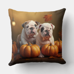 Bulldog-Welpe Herbstfreude Kürbis Kissen