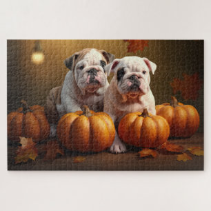 Bulldog Welpe Herbstfreude Kürbis Puzzle