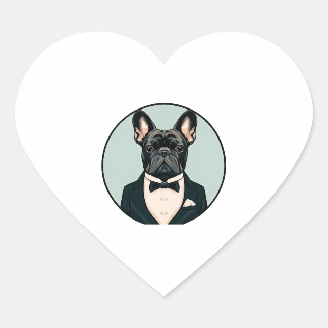 Bulldog Welpe Herz-Aufkleber (Vorderseite)