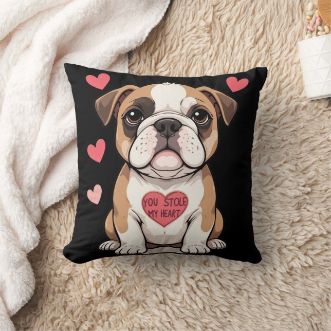 Bulldog Welpe mit Herzensbotschaft Kissen (Decke)