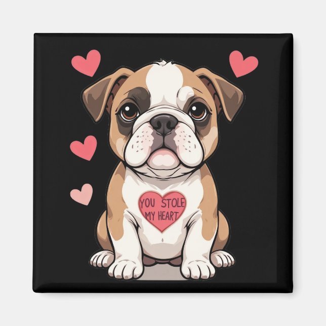 Bulldog Welpe mit Herzensbotschaft Magnet (Vorne)