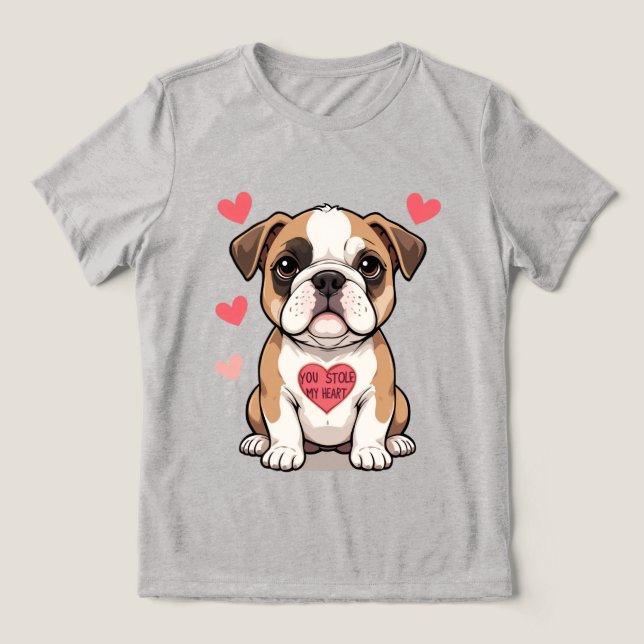 Bulldog Welpe mit Herzensbotschaft Tri-Blend Shirt (Design Vorderseite)
