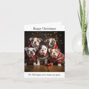 Bulldog Welpen in Weihnachten Sweaters Karte