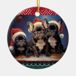 Bulldog Welpen Weihnachten Keramik Ornament