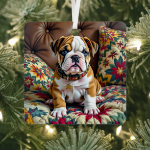 Bulldog Welpenhund Personalisiert Weihnachten Ornament Aus Metall