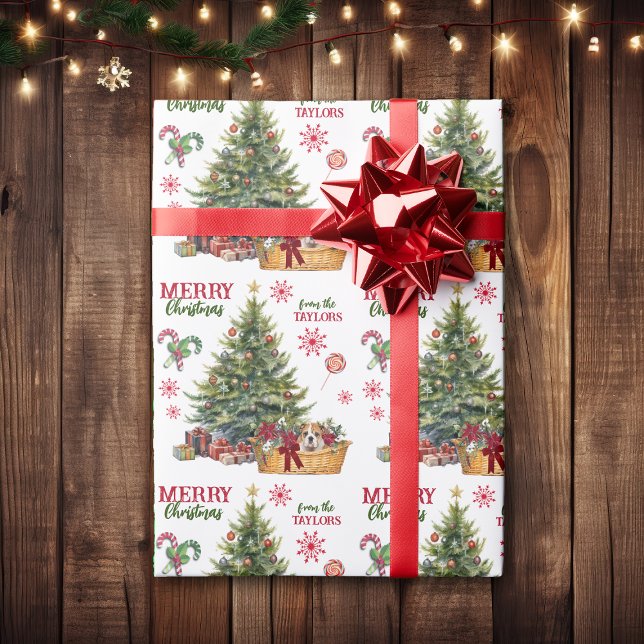 Bulldog Welpenkörbe unter dem Baum Geschenkpapier (Von Creator hochgeladen)