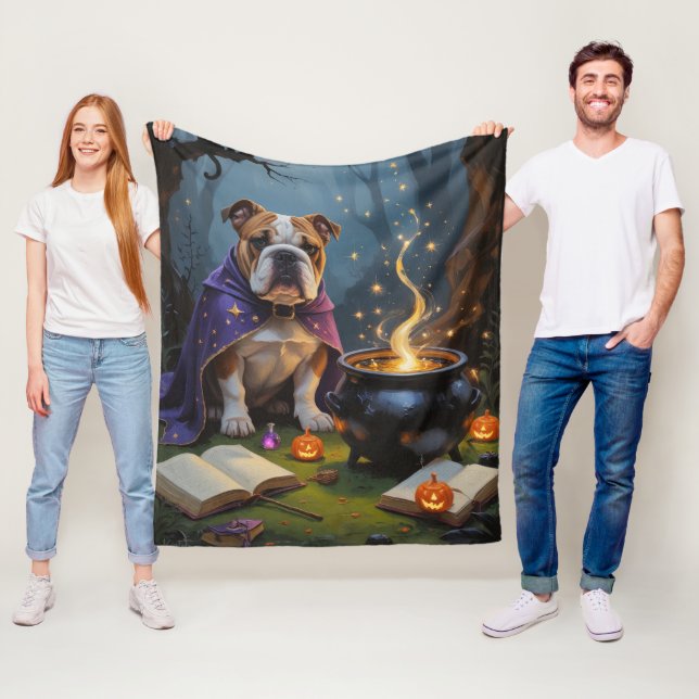 Bulldog Whimsical Halloween Malerei Fleecedecke (Beispiel)
