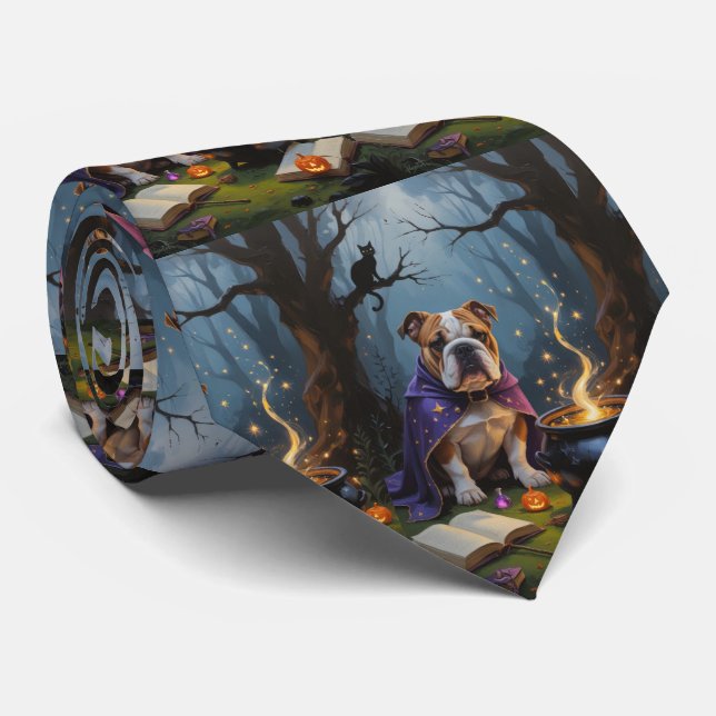 Bulldog Whimsical Halloween Malerei Krawatte (Gerollt)