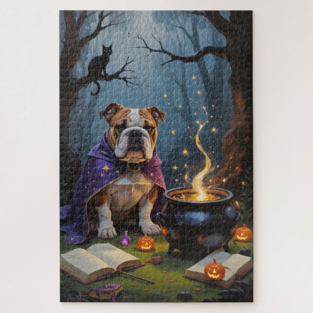 Bulldog Whimsical Halloween Malerei Puzzle (Vertikal)