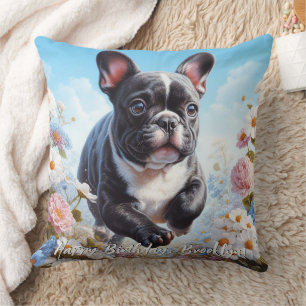 Bulldog & White French Blume Kissen