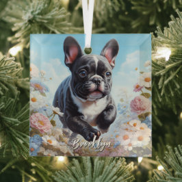 Bulldog & White French Blume Ornament Aus Glas