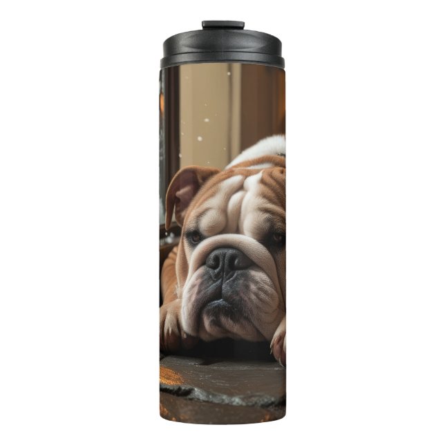 Bulldog with Christmas Lights Holiday Thermosbecher (Vorderseite)