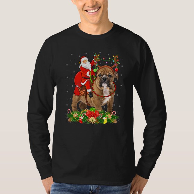 Bulldog Xmas Funny Santa Ride Weihnachten T-Shirt (Vorderseite)