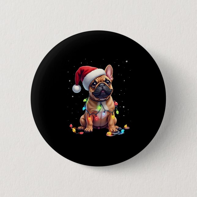 Bulldog Xmas Lighting Santa French Bulldog Button (Vorderseite)