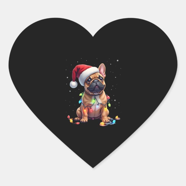 Bulldog Xmas Lighting Santa French Bulldog Herz-Aufkleber (Vorderseite)