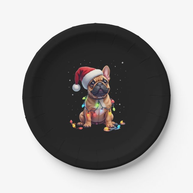 Bulldog Xmas Lighting Santa French Bulldog Pappteller (Vorderseite)