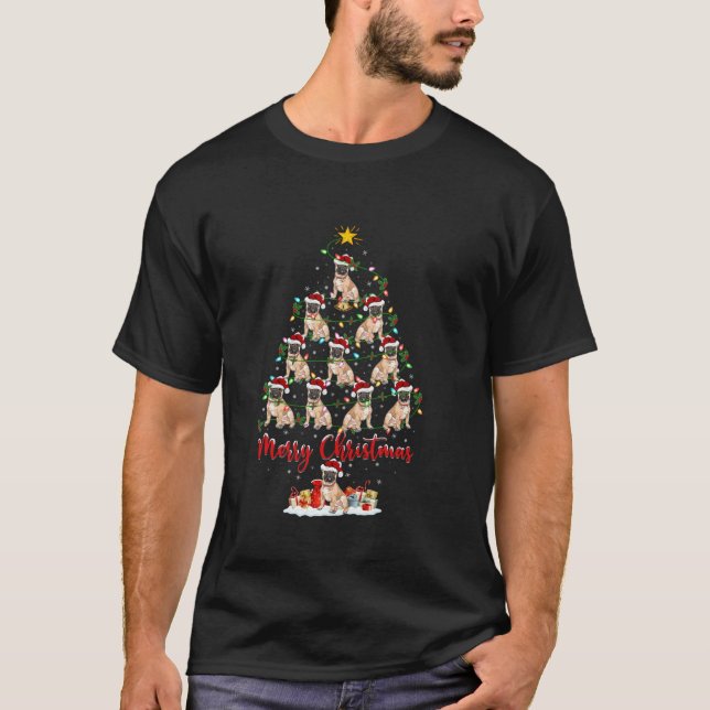 Bulldog Xmas Lights Weihnachtsbaum Santa Bulldog T-Shirt (Vorderseite)
