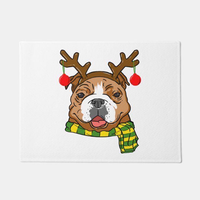 Bulldog Xmas Rentier Horns Hund Lover Weihnachten Fußmatte (Vorderseite)