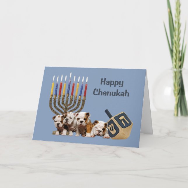 Bulldogge Chanukah Karte Menorah Dreidel2 (Vorderseite)