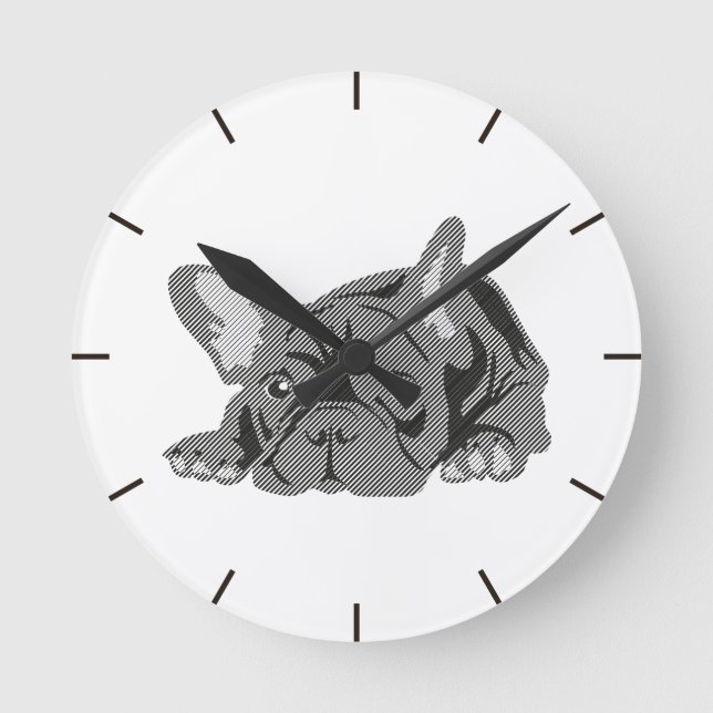 Bulldogge der Linien Runde Wanduhr (Vorderseite)