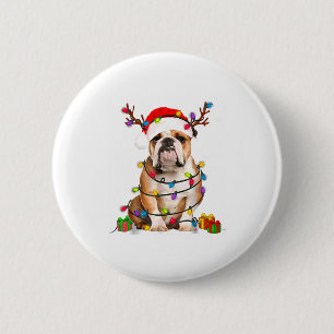 Bulldogge-Hund-Weihnachtsbaum-Lichter-Xmas-Pyjama Button