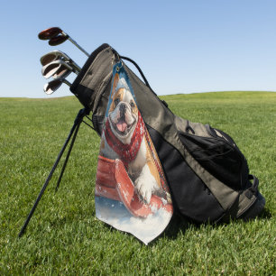 Bulldogge im Schlitten Lass es schneien Weihnachte Golfhandtuch