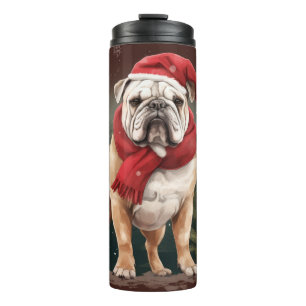 Bulldogge im Schnee Weihnachten Thermosbecher