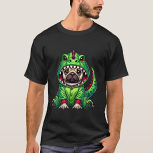 Bulldogge in Dinosaurier-Kostüm Halloween Cosplay T-Shirt