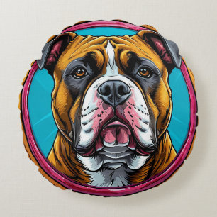 Bulldogge in einem kreisförmigen dekorativen Desig Rundes Kissen