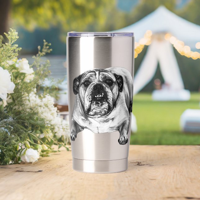 Bulldogge leuchtet im festlichen Licht Thermobecher (Hochzeit (gedreht))