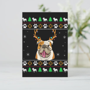 Bulldogge mit Antlern in einem UGLY Weihnachten Dankeskarte
