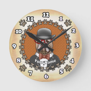 Bulldogge mit Brille Runde Wanduhr